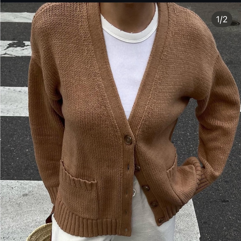 Jenni Kayne Cody Cardigan Oversize Button-Up Cotton Camel Brown Size Medium